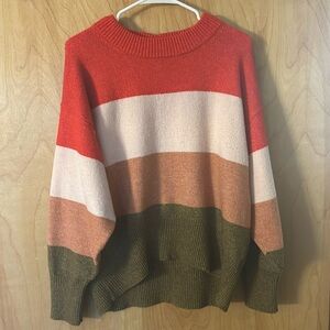 A New Day Red, Cream, Rust & Green Color Block Sweater